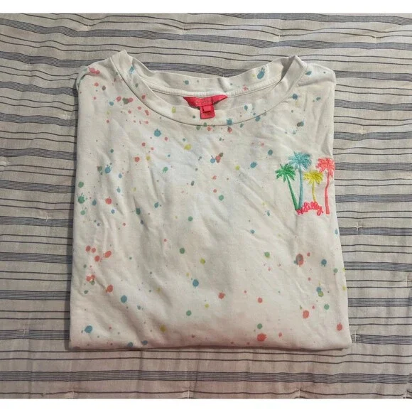 Lilly Pulitzer Sheridan Palm Tree Paint Splatter Crewneck Sweatshirt Top Size XL - Picture 11 of 12